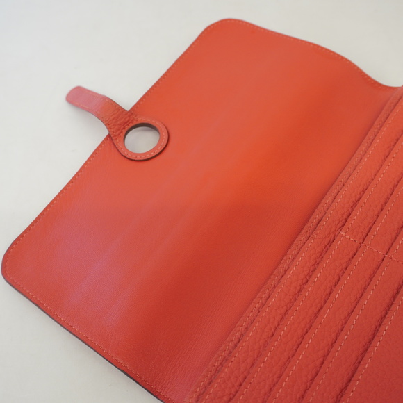 Auth Hermes Dogon Long D Engraved Rouge De Cool Taurillon Clemence Long Wallet - Picture 9 of 10